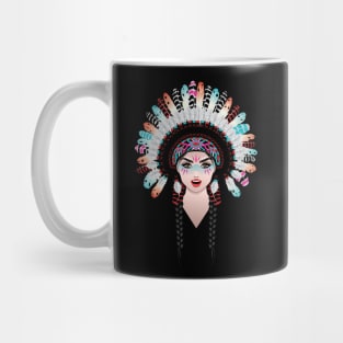 Tribal girl in war bonnet Mug